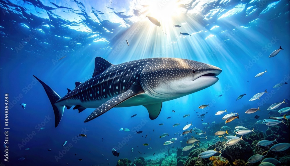 Fototapeta premium Whale Shark In Ocean Sunlight
