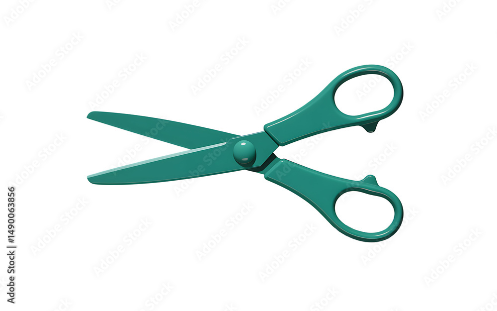 Teal plastic scissors 3d render isolated on transparent background Teal plastic scissors 3d render isolated on transparent background