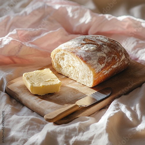 Bread & Butter Still Life on Bed Linen