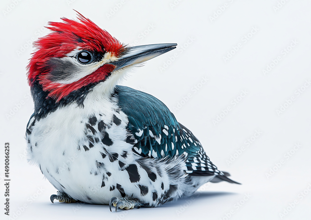 Woodpecker. Portrait of a bird on a white background.