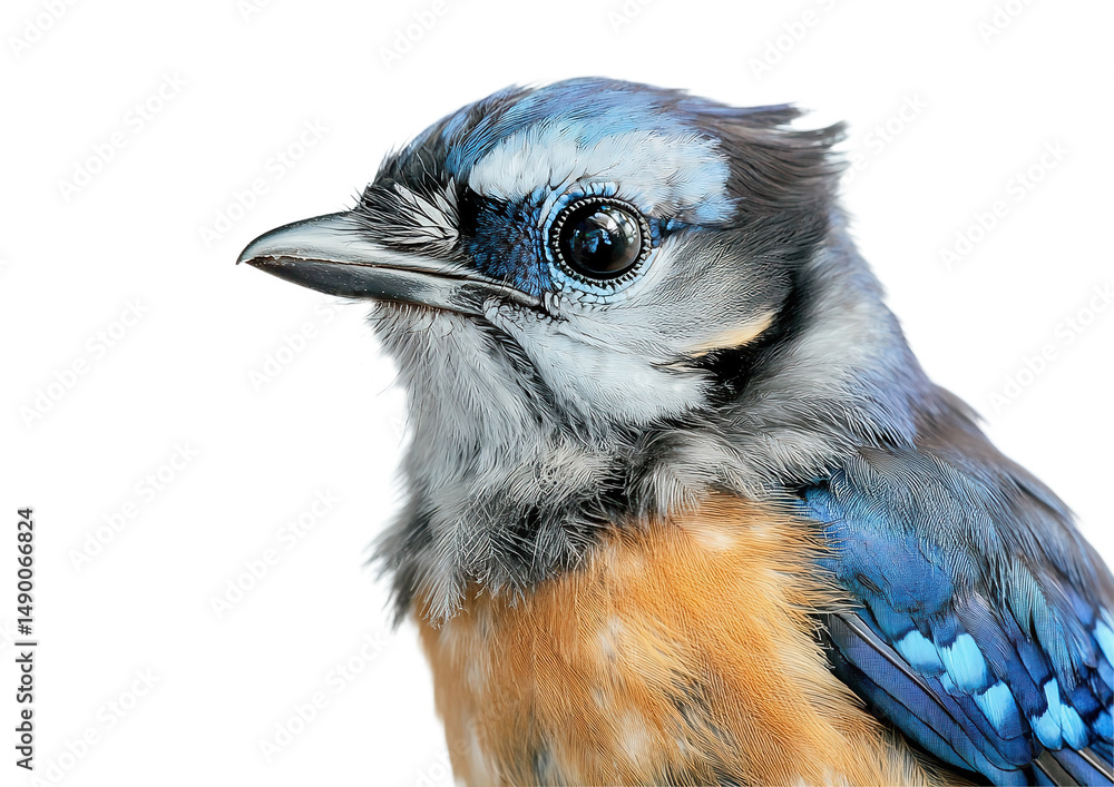 Blue Jay. Portrait of a bird on a white background.