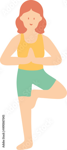 Illustration of Woman in Tree Yoga Pose