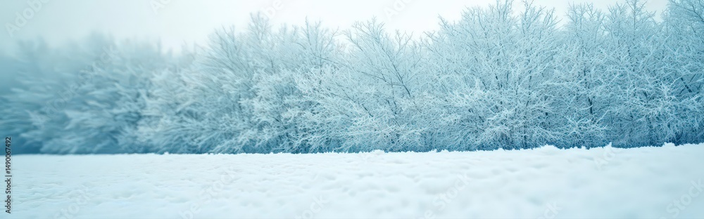 Fototapeta premium Serene Winter Landscape with Snow Covered Trees and Field