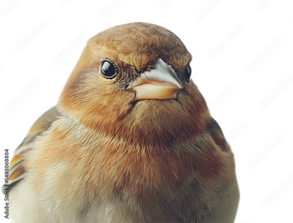 Chaffinch. Portrait of a bird on a white background.
