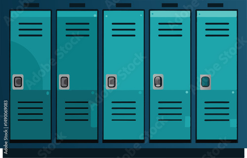 Teal School Lockers Row Illustration