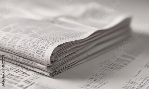 Close-up textured white paper, shallow depth of field, blurred newspaper background,  soft focus,  rustic,  macro photography