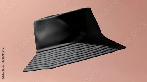 Minimalist Floating Black Bucket Hat Mockup on Pastel Background for Fashion Branding Display