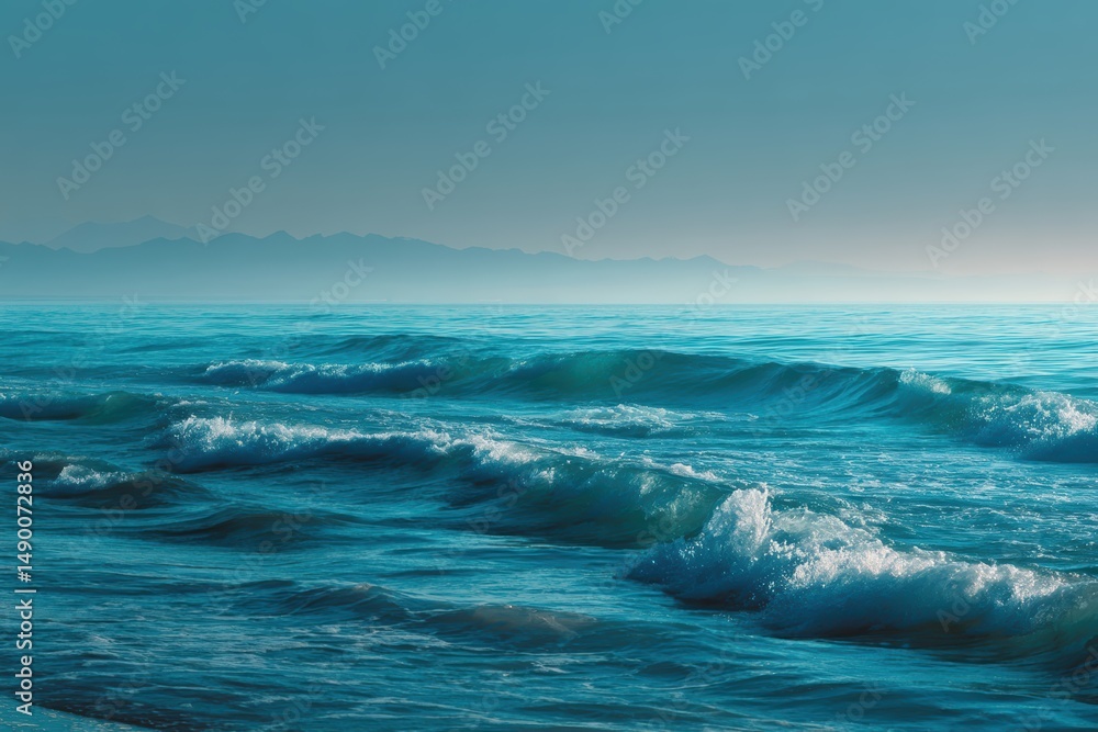 Fototapeta premium A smooth, ocean blue gradient with soft ripples, evoking a peaceful sea atmosphere