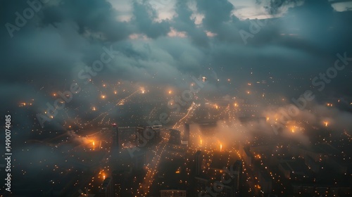 City lights obscured by atmospheric haze