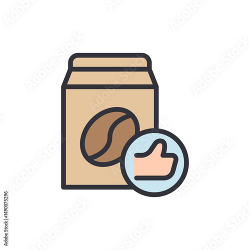 Coffee Bean Package With Thumbs Up Symbol For Product Approval