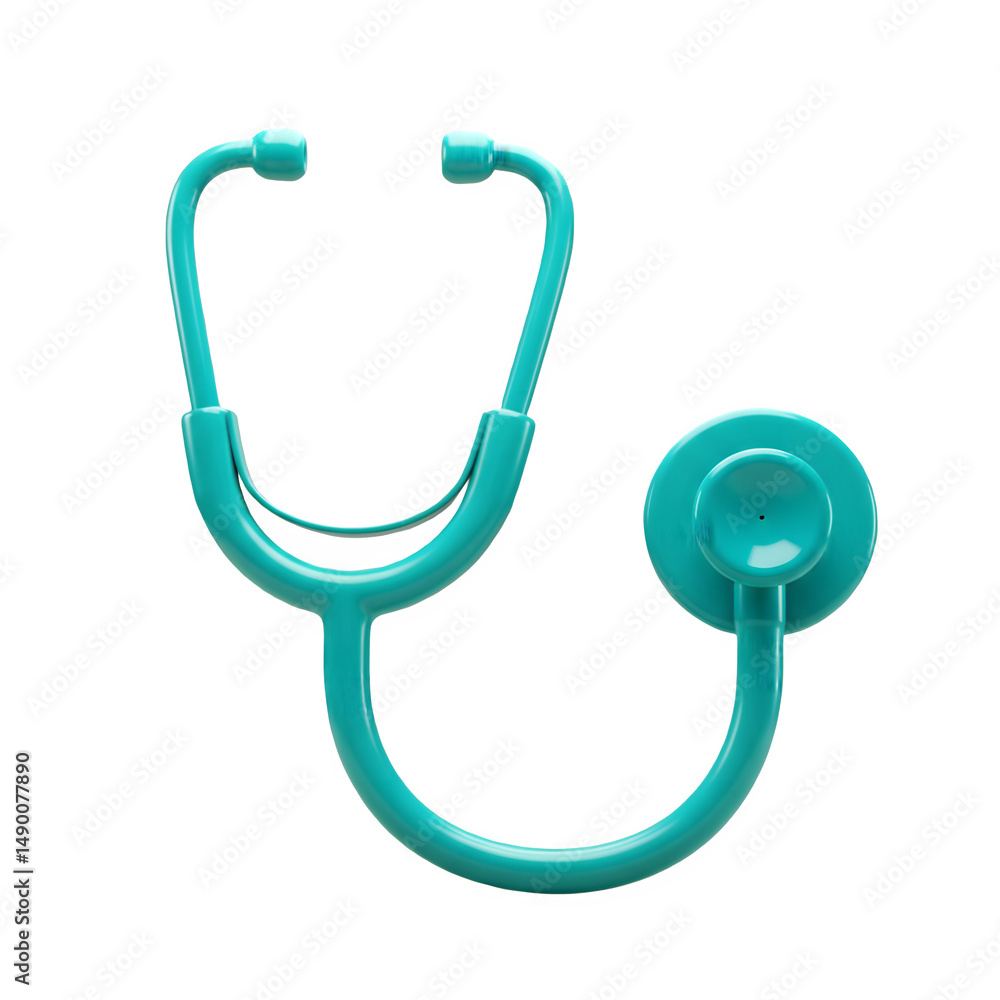 A vibrant teal stethoscope, a symbol of healthcare, stands out .3D plastic style isolated on white or transparent background A vibrant teal stethoscope, a symbol of healthcare, stands out .3D plastic style isolated on white or transparent background