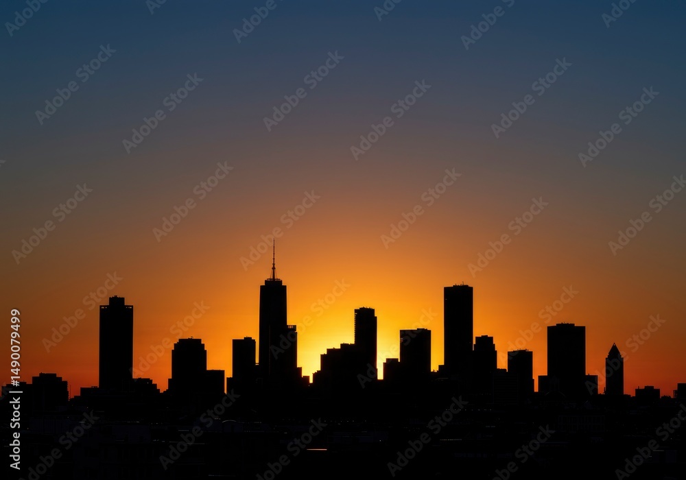 Naklejka premium City silhouette sunset