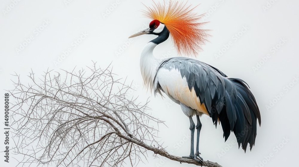 Majestic crane perched on a branch Majestic crane perched on a branch