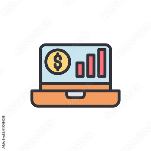 Financial Analysis Shown On A Portable Computer With Colorful Graphic Elements