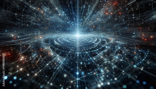 Cosmic Web of Data: An awe-inspiring digital illustration of the interconnectedness of data and information, showcasing a vibrant web of nodes and lines with an artistic sense. 