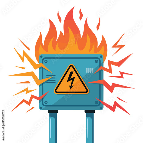 Electrical panel fire hazard danger isolated vector illustration on white background