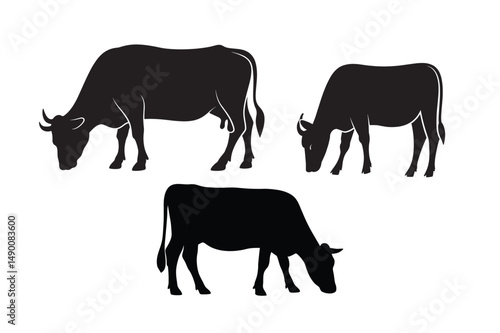 grazing cow silhouette farm animal black group nature rural vector illustration
