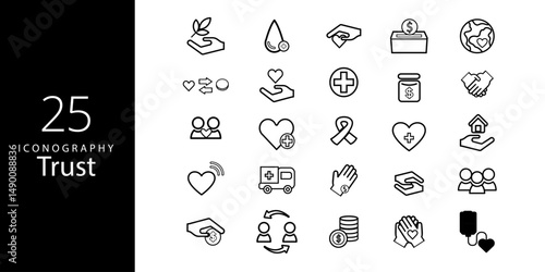 Trust Stroke icon collections. Containing Sincerity, Loyalty, Honesty, Trust, Handshake, Trusted, Ethics, Reliance, Truth, icons. Editable Stroke icon collection Outline icon