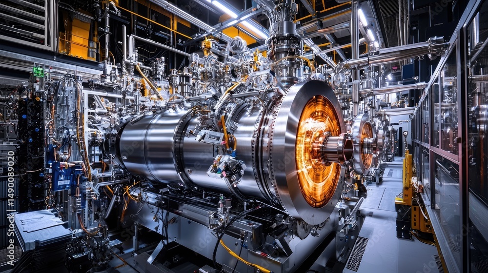 Industrial machinery complex in a large facility. Industrial machinery complex in a large facility.