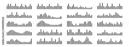 Audio sound wave vector collection PNG. Podcast and voice message waveforms, for mobile apps, sound recording, and digital audio