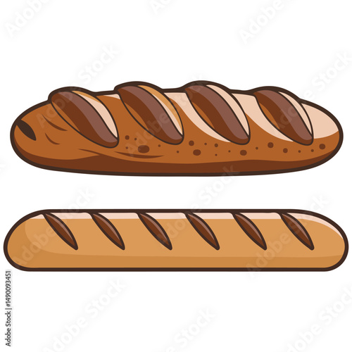 Fresh baguette long loaf bread isolated vector illustration on white background