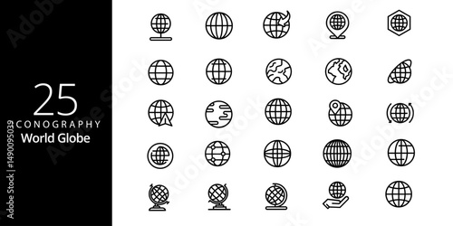 Globe Line Editable Icons set. Vector illustration in modern thin line style of Earth related icons: ecology, care, location, and more. Isolated on white background.