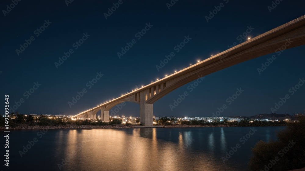 Obraz premium A bridge with a light on it is lit up at night