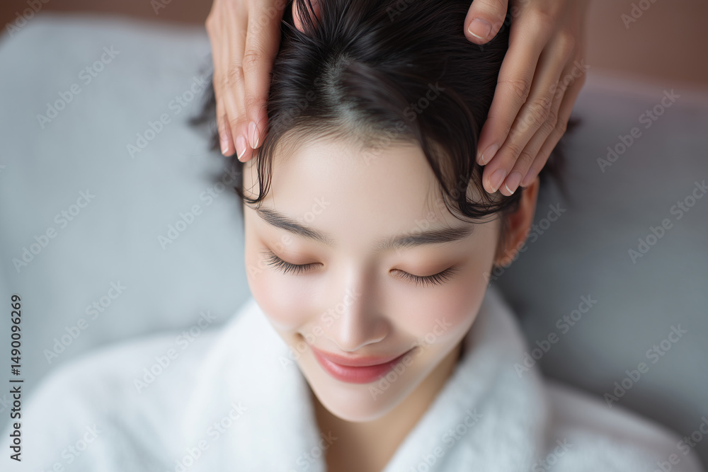 Fototapeta premium ヘッドスパを楽しむ女性