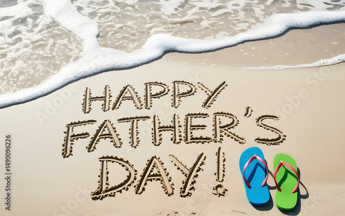 Happy fathers day beach sand message flip flops