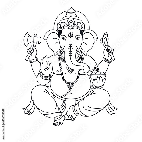Vector-style Lord Ganesha drawings with intricate ornaments and detailed headgear.