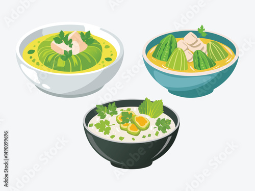 vector illustration of a vietnamese food Canh Khổ Qua (Bitter Melon Soup Stuffed with Pork)