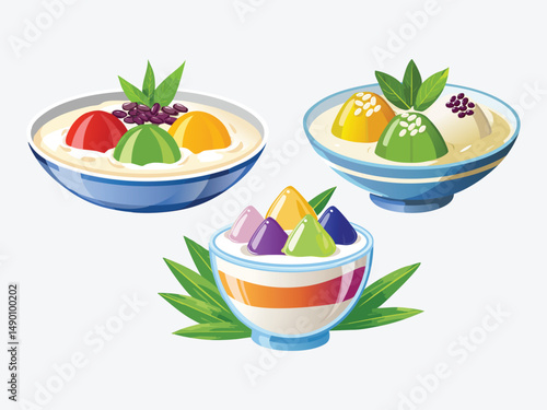 vector illustration of a vietnamese food Chè Ba Màu (Three-Color Dessert with Beans, Jelly, and Coconut Milk)