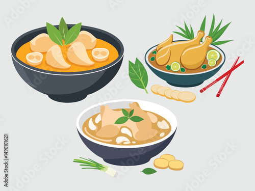 vector illustration of a vietnamese food Gà Kho Gừng (Braised Chicken with Ginger)