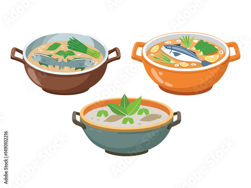 vector illustration of a vietnamese food Lẩu Cá Kèo (Hot Pot with Mudfish)