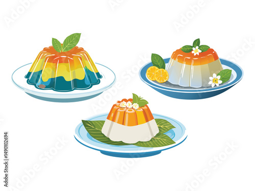 vector illustration of a vietnamese food Rau Câu (Vietnamese Agar Jelly Dessert)