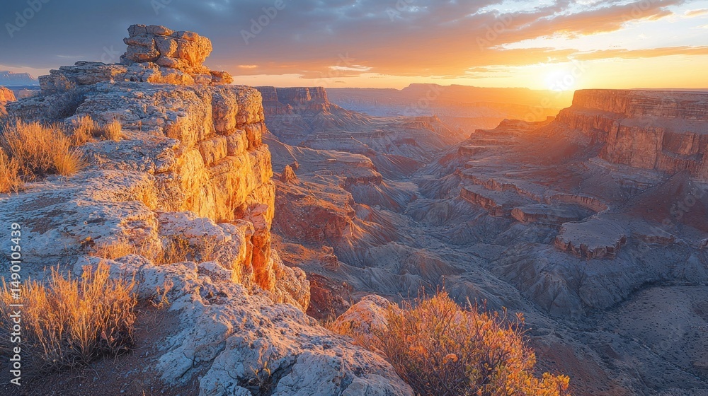 Obraz premium Dramatic canyon sunset vista from high rocky outcrop