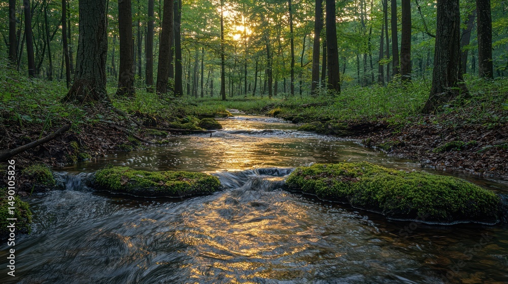 Fototapeta premium Sunlit forest stream (1)