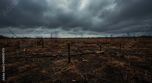 Barren Landscape Under Ominous Sky