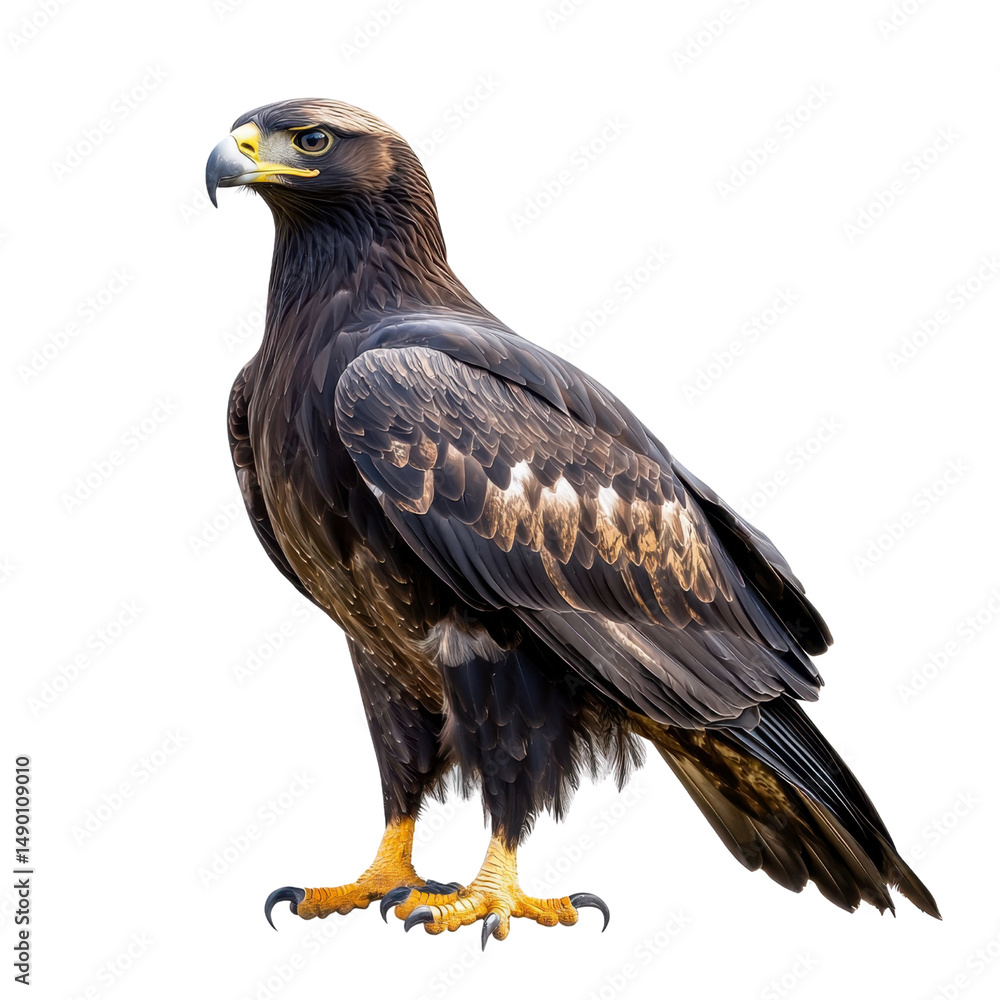 Fototapeta premium Majestic Golden Eagle in Detail with Striking Features and Vibrant Plumage Against a Neutral Background Perfect for Wildlife Photography
