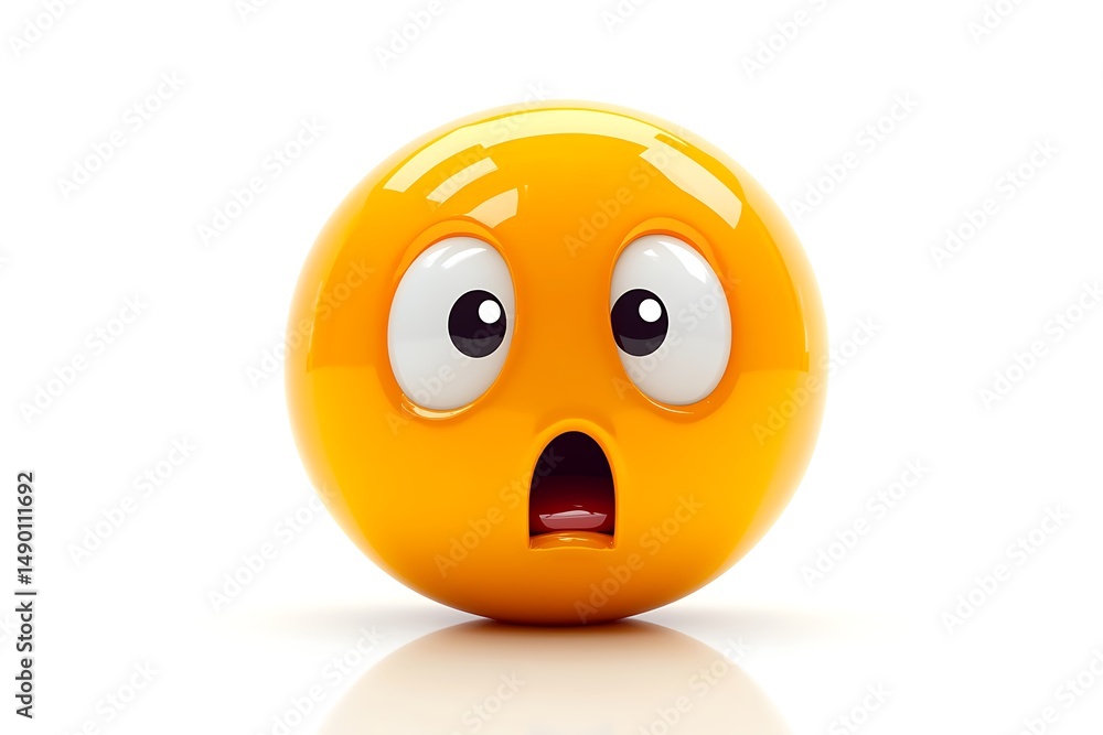Shocked emoji with wide open eyes, subtle glossy reflection on white. Shocked emoji with wide open eyes, subtle glossy reflection on white.
