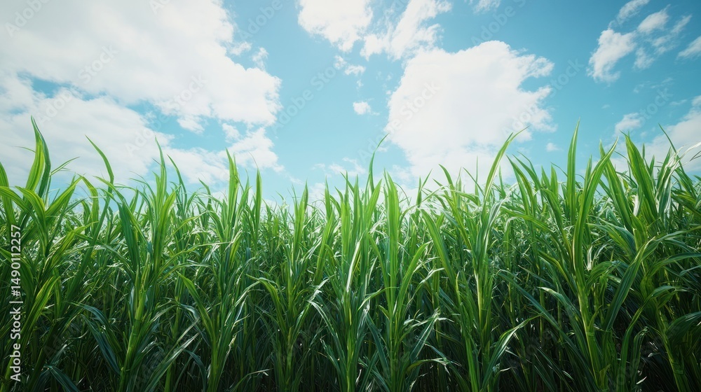 Fototapeta premium Lush green grass field under a bright sunny sky