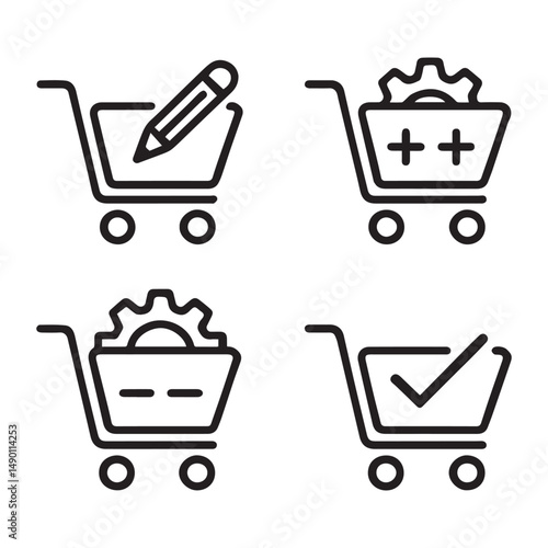 Edit Cart Icon Set. Shopping Cart Icons Representing Different Actions

