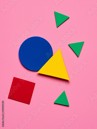 Colorful Geometric Shapes Flat Lay on Pink Background Featuring Blue Circle, Yellow Triangle, Red Square, and Green Triangles Free Download Colorful Geometric Shapes Flat Lay on Pink Background Featuring Blue Circle, Yellow Triangle, Red Square, and Green Triangles - GFXLoad