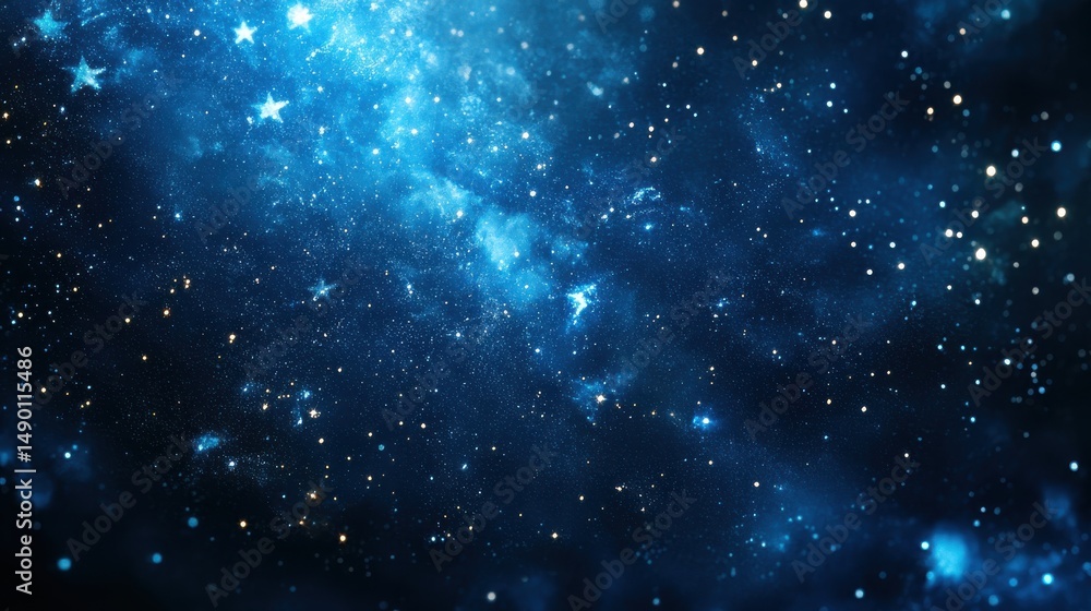 Naklejka premium Cosmic Nebula Glowing Blue and Dark Blue Hues with Scattered Stars