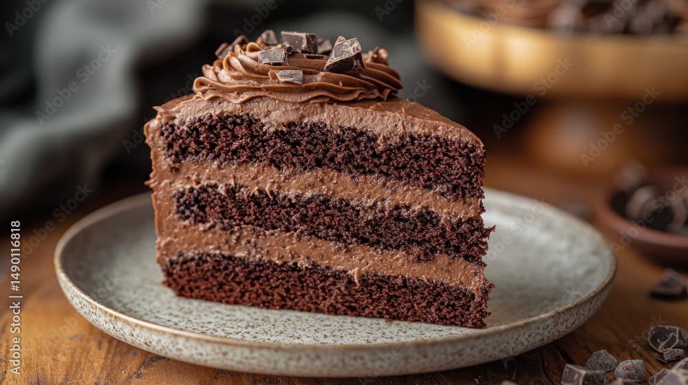 Chocolate cake slice with rich frosting (1) Chocolate cake slice with rich frosting (1)
