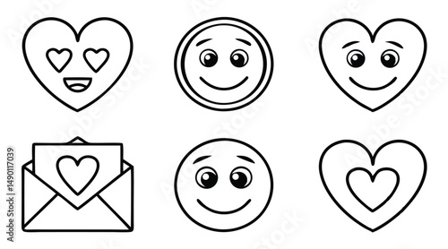 Romantic Emoji Line Icons – Love, Hearts & Emotions Symbol Pack