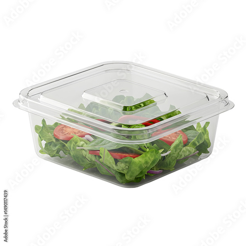 Plastic Container with Fresh Salad and Lid
