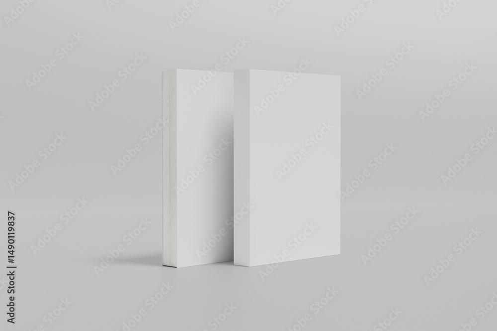 Blank white hardcover two books mockup, front view from the side, 3d rendering Blank white hardcover two books mockup, front view from the side, 3d rendering