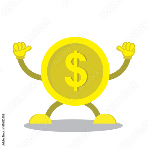 cartoon coin with thumbs up pose. cartoon coin design isolated on white background.
