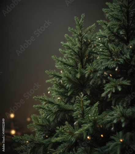 Dark green Christmas tree boughs, slightly blurred background ,  evergreen,  depth of field,  backdrop
